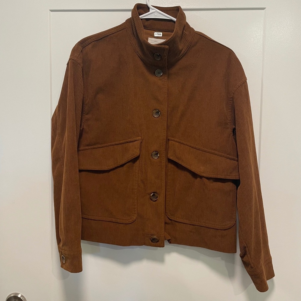 Avec Les Filles Corduroy Jacket Brown Mock Neck Button Front Pockets‎ Small